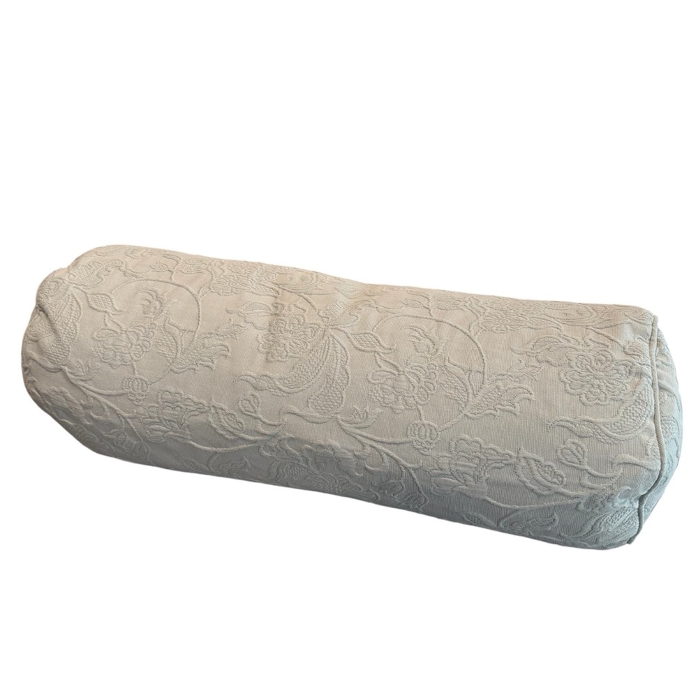 Pottery Barn Embossed Floral Cream Bolster Pillow